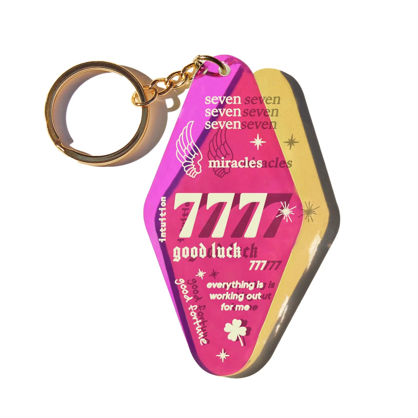 MIDNITE MINDS / 777 GOOD LUCK ANGEL NUMBER IRIDESCENT KEYCHAIN