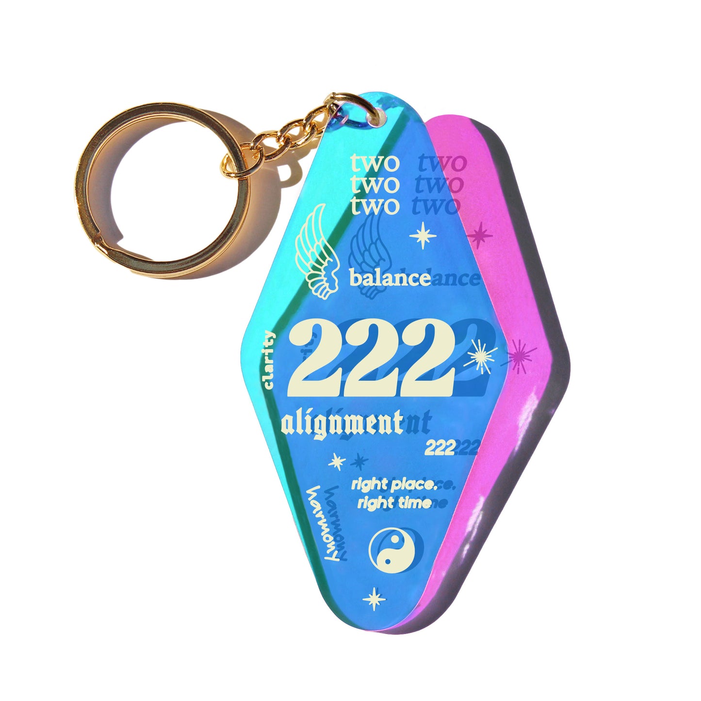MIDNITE MINDS / 222 ALIGNMENT ANGEL NUMBER IRIDESCENT KEYCHAIN