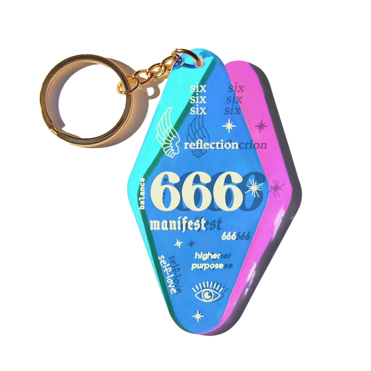 MIDNITE MINDS / 666 MANIFESTATION ANGEL NUMBER IRIDESCENT KEYCHAIN