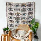 REVERSIBLE COTTON WOVEN TAPESTRY EVIL EYES THROW BLANKET