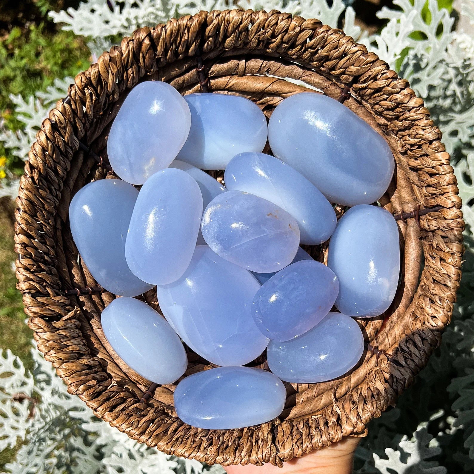 Blue Chalcedony Palm Stone (Medium)