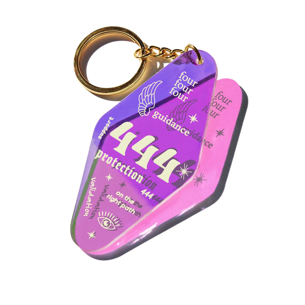 MIDNITE MINDS / 444 PROTECTION ANGEL NUMBER IRIDESCENT KEYCHAIN