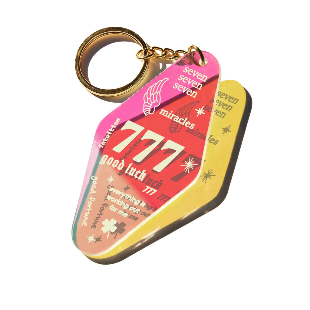 MIDNITE MINDS / 777 GOOD LUCK ANGEL NUMBER IRIDESCENT KEYCHAIN