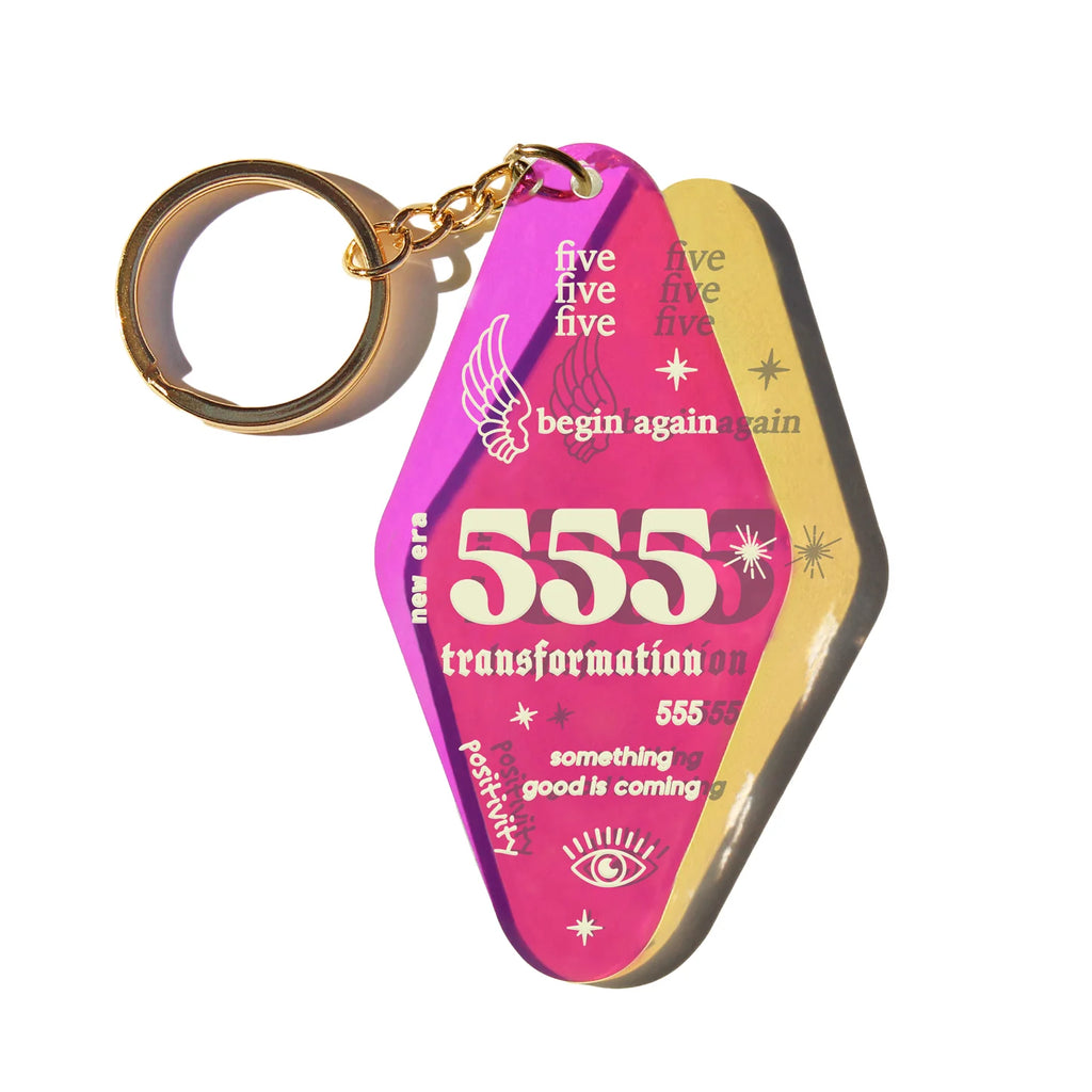 MIDNITE MINDS / 555 TRANSFORMATION ANGEL NUMBER IRIDESCENT KEYCHAIN