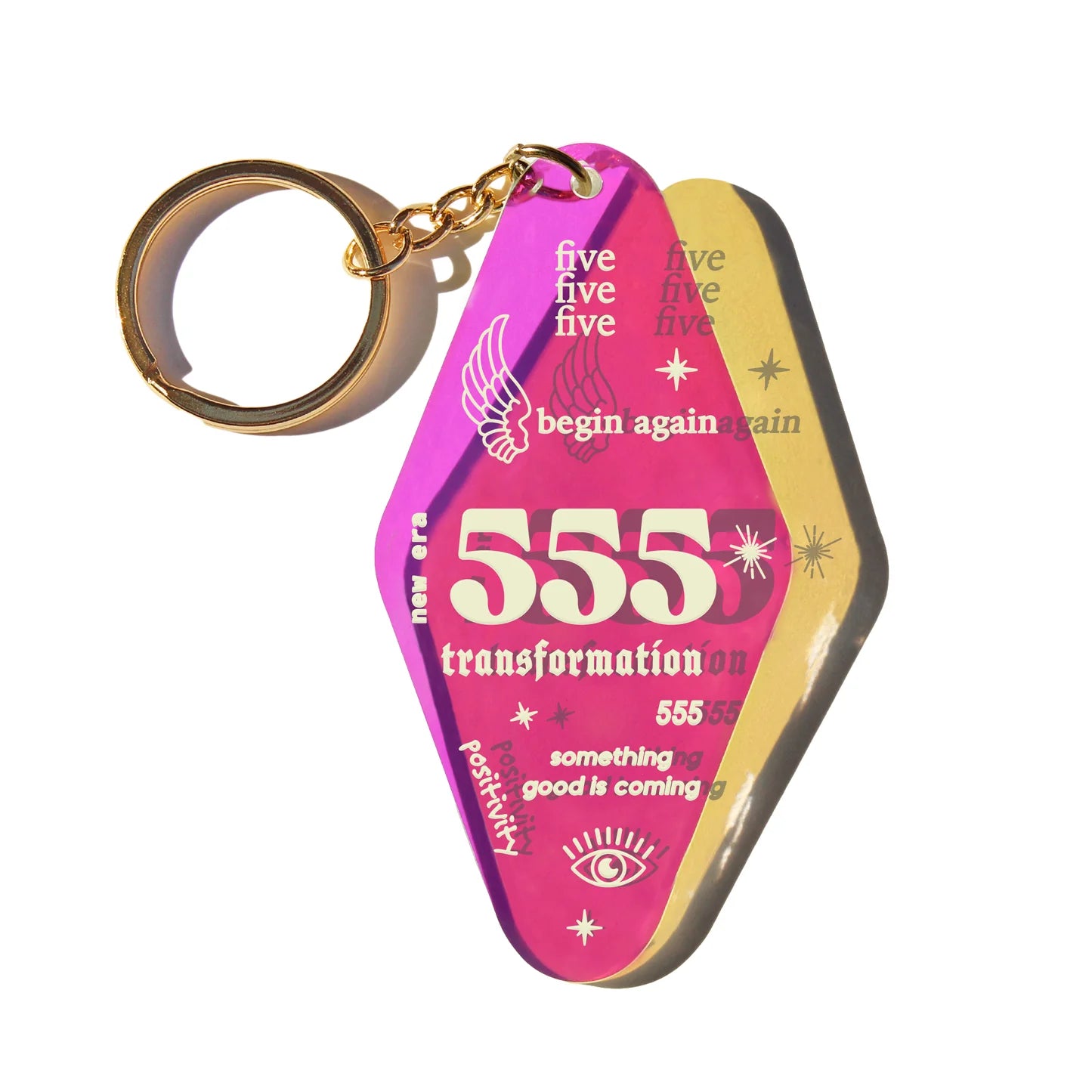 MIDNITE MINDS / 555 TRANSFORMATION ANGEL NUMBER IRIDESCENT KEYCHAIN