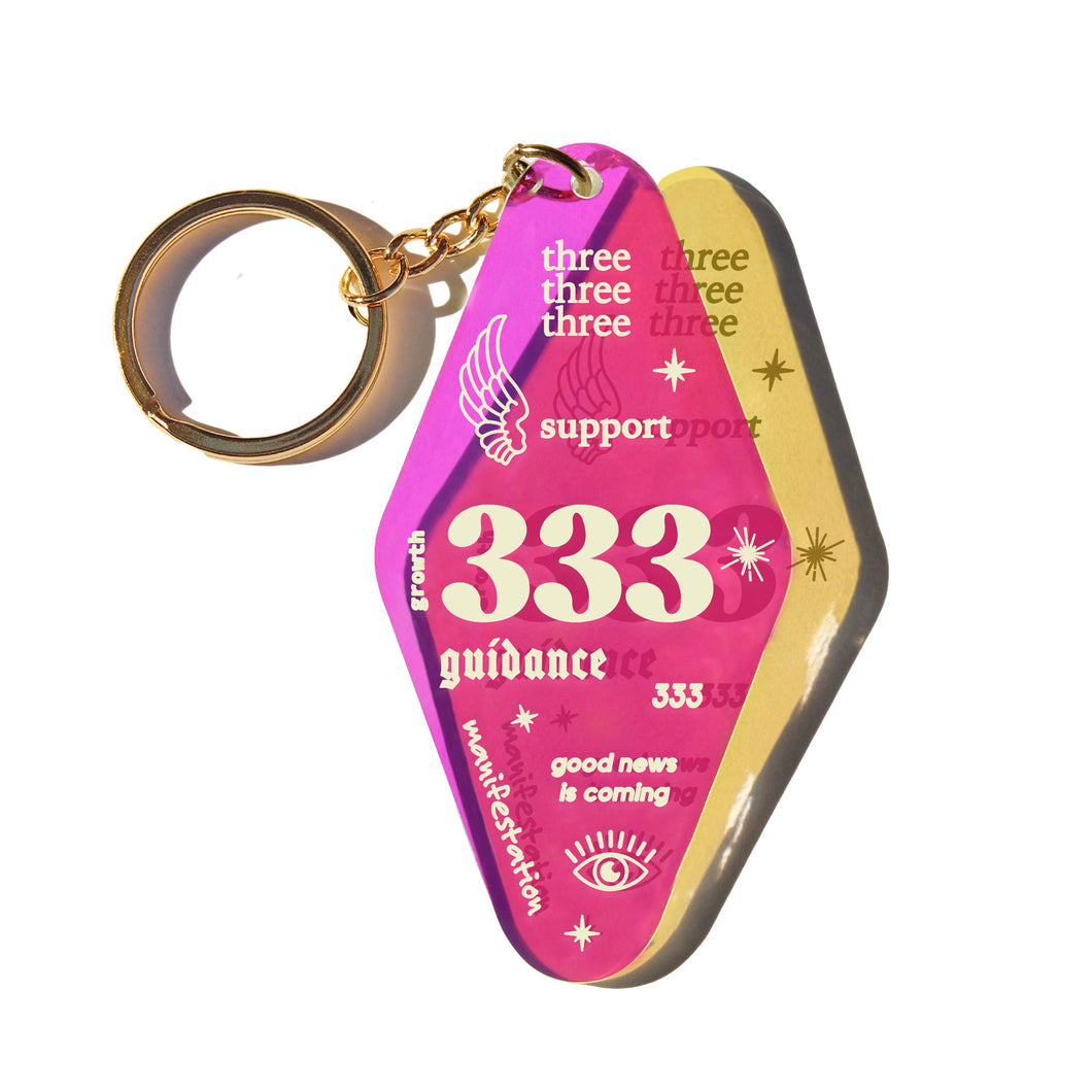 MIDNITE MINDS / 333 GUIDANCE ANGEL NUMBER IRIDESCENT KEYCHAIN