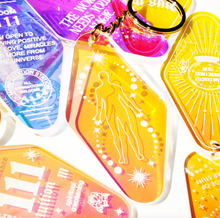 iridescent keychains, angel numbers, 111, chakra keychains